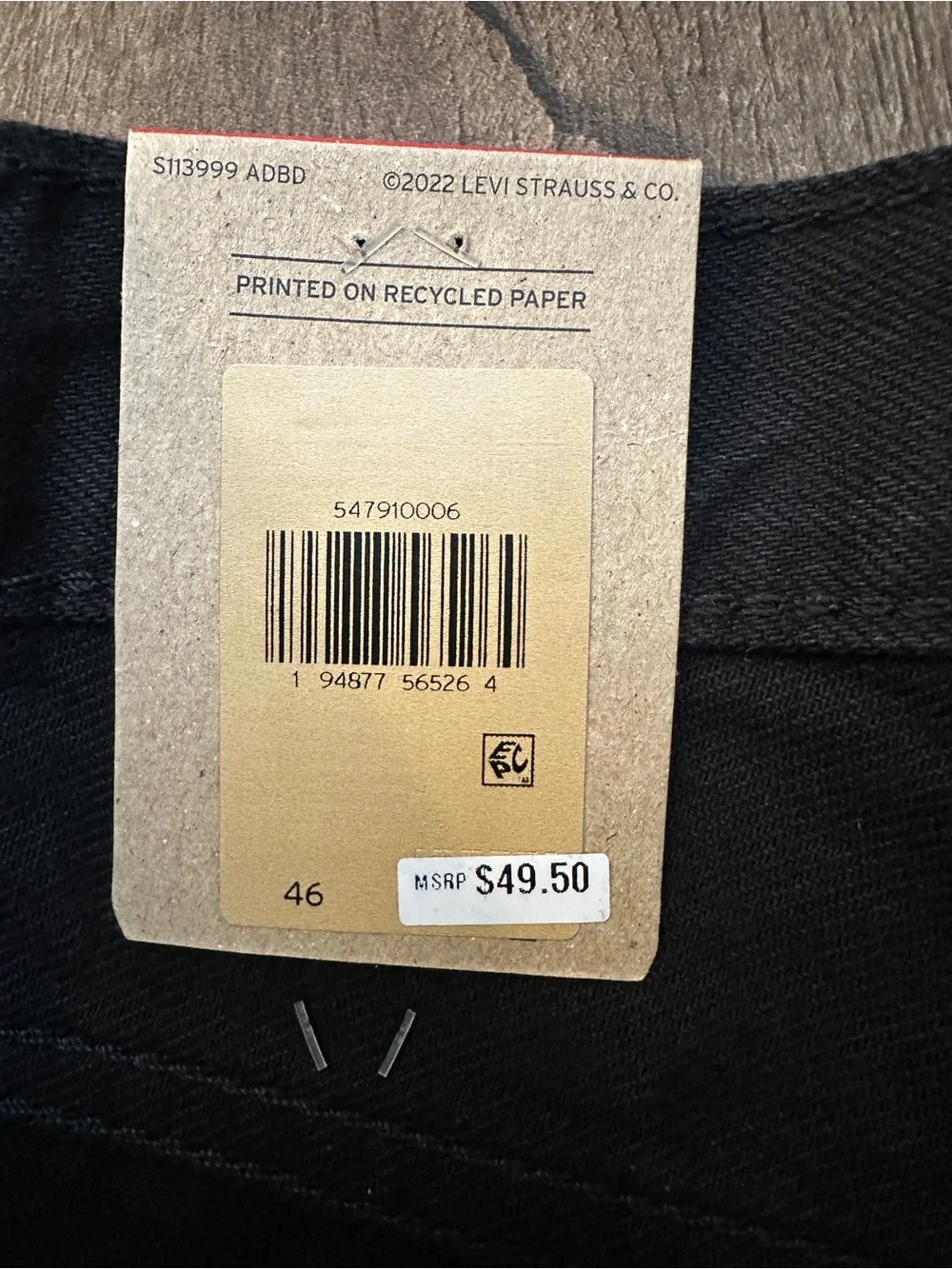 Levis 469 Loose 100% Cotton Denim Shorts Men’s Size 46 Black - Picture 3 of 10